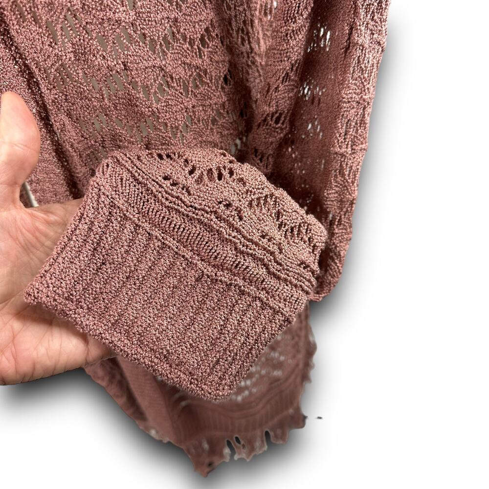 Avorwe Boho Chic Open Knit Long Cardigan Fringe Trim Lightweight Small Medium - Picture 3 of 6